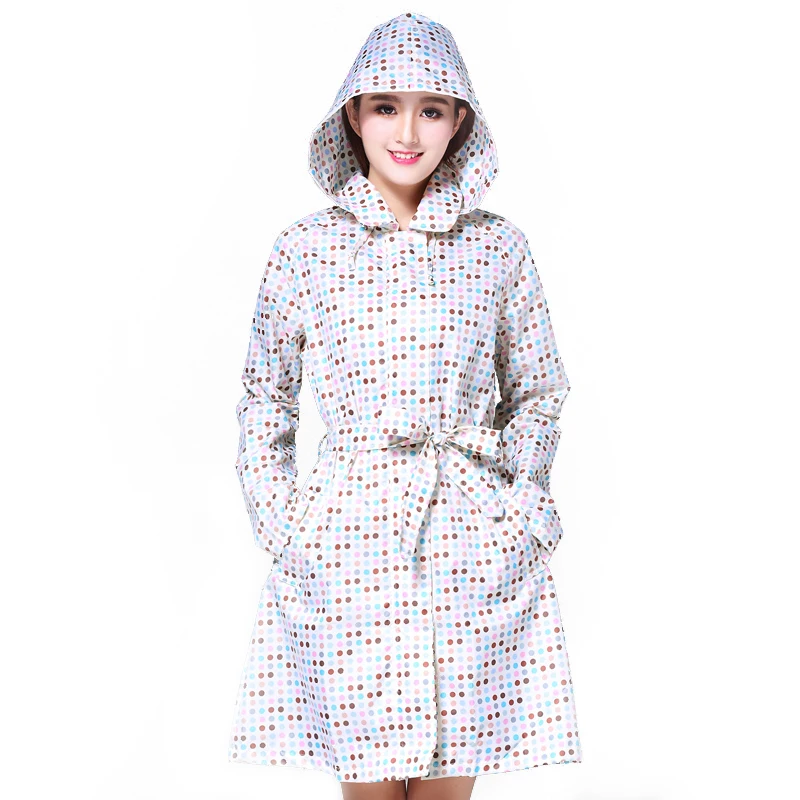 Fashion Trendy Color Polka Dot Adult Mid Length Belt Corset Outdoor Hiking Slim Windbreaker Raincoat Poncho