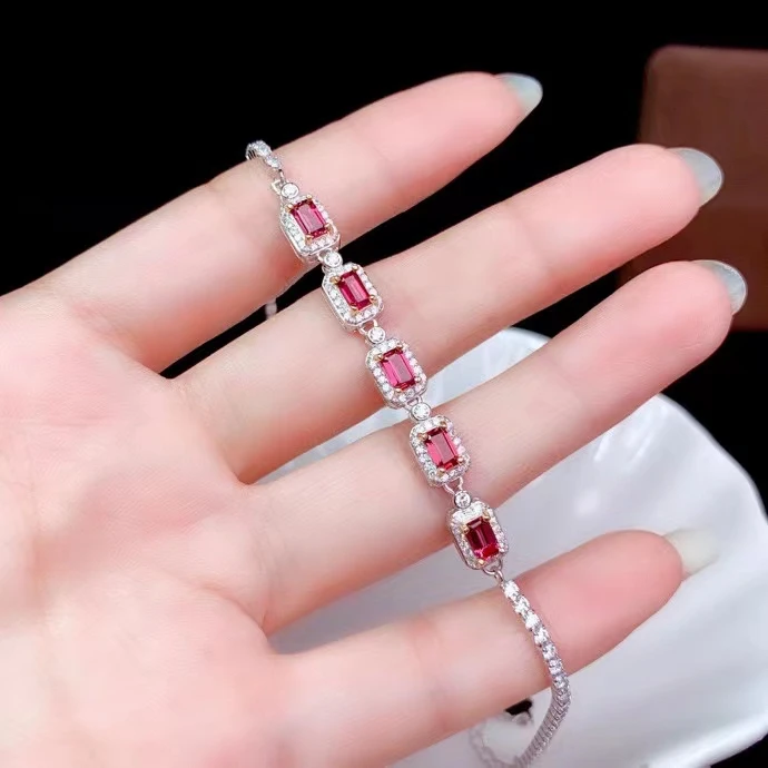 KJJEAXCMY fine jewelry 925 sterling silver inlaid Natural garnet women fresh popular square OL style gem hand bracelet support d