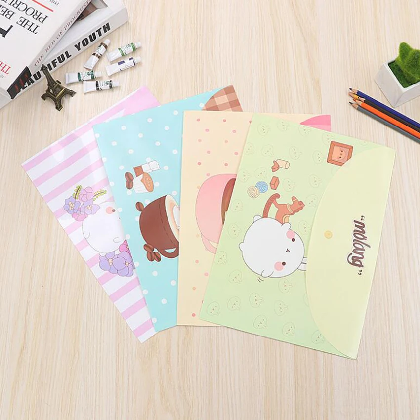 Plastic Envelopes Poly Envelopes, A4 Size Cute Pattern File Folders with Buckle Closure, Filing Envelopes for School/Home/Office