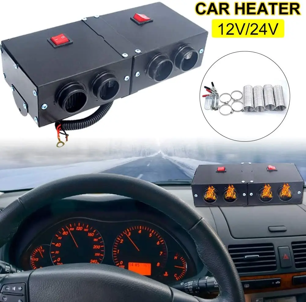 

500W 12/24V Car Heater Defroster Portable Car Windshield Windscreen Demister with 4 Outlet for Vehicle RV SUV Truck