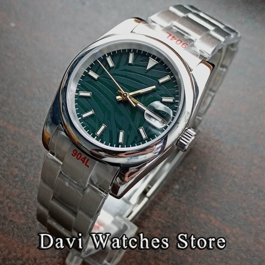 36mm/39mm Sterile Green Leaves NH35 Mens Watches Palm Dial Sapphire Glass Luminous Automatic Male Watch With Calendar Window