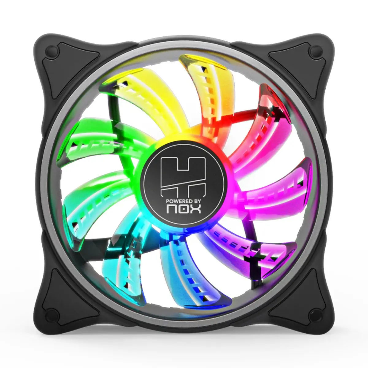 NOX HUMMER A-FAN-PC 120 mm fan, LED ARGB Rainbow, Ultra-quiet with anti-vibration rubber Pads, large air flow, 3 Pin, Black