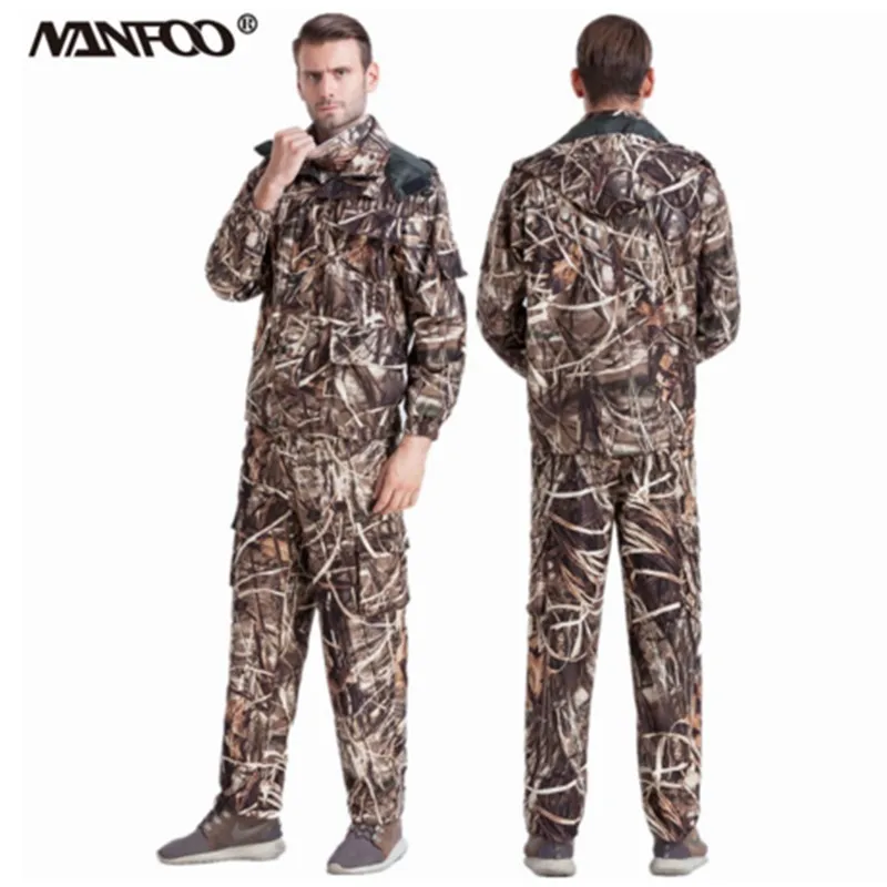 Spring Autumn Outdoor Sports Larger Size Camo Clothes Wind Waterrpoof Reed Bionic Camouflage Hunting Fishing Suit For Men