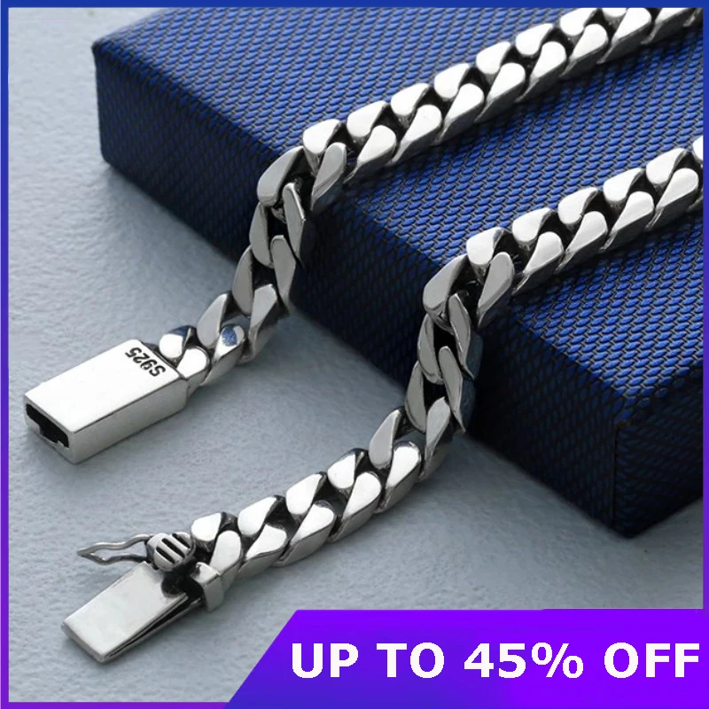 

Real S925 Sterling Silver Necklace for Men and Women Trend Simple Thai Silver Couple Neck Chain Pure Argentum Jewelry Best Gifts