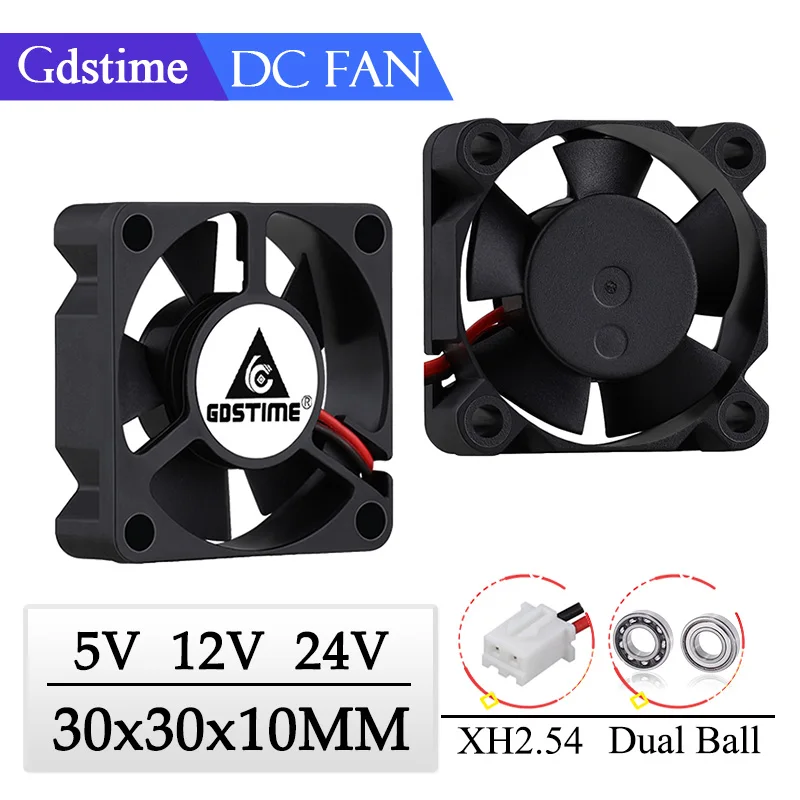 2 Chiếc Gdstime DC 5V 12V 24V 3 Cm 30X30X10 Mm 30 Mm hai Vòng Bi Quạt Làm Mát 30 Mm X 10 Mm 3010 Mini 3D Máy In Không Chổi Than Quạt Tản Nhiệt