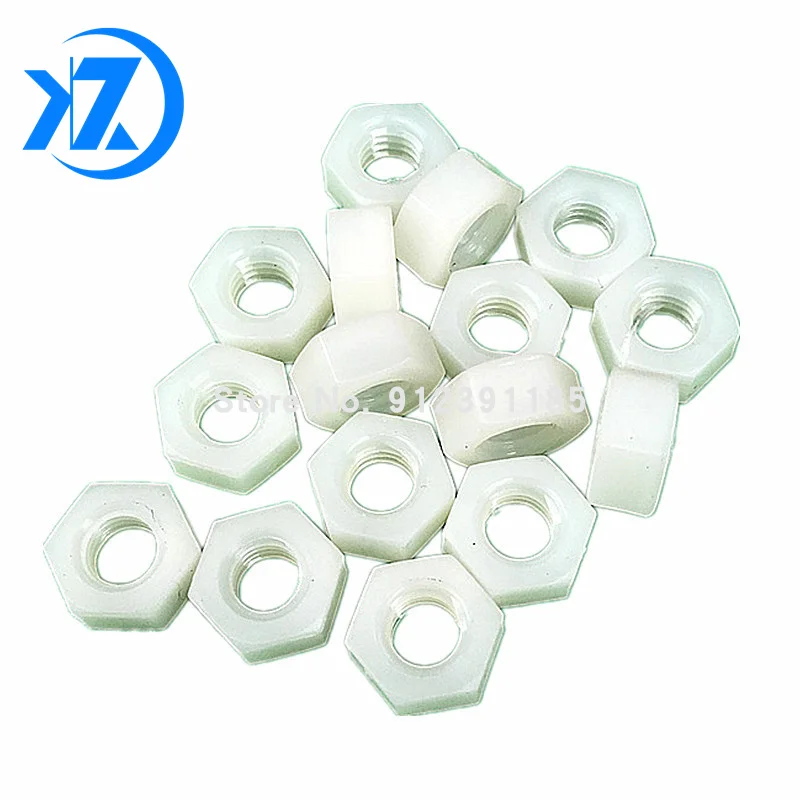 100PCS M3 White Nylon Nut Stainless Steel Hex Nut Hexagon Nuts Metric Thread Suit For Screws Bolts