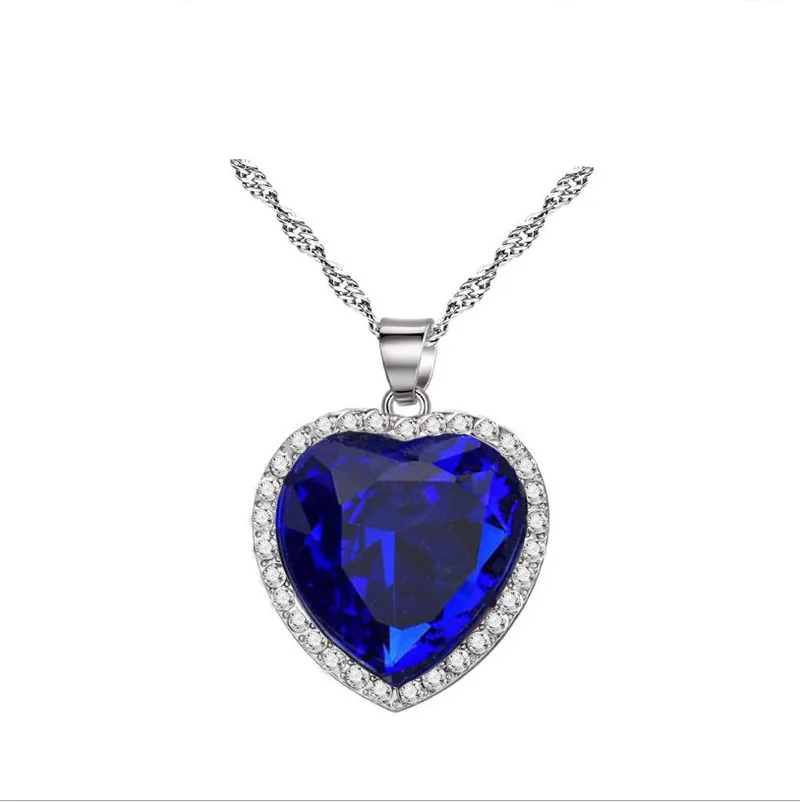 Titanic Heart of the Ocean Necklaces for Women Blue Romantic CZ Chain Pendant Necklaces Fashion Wedding Jewelry