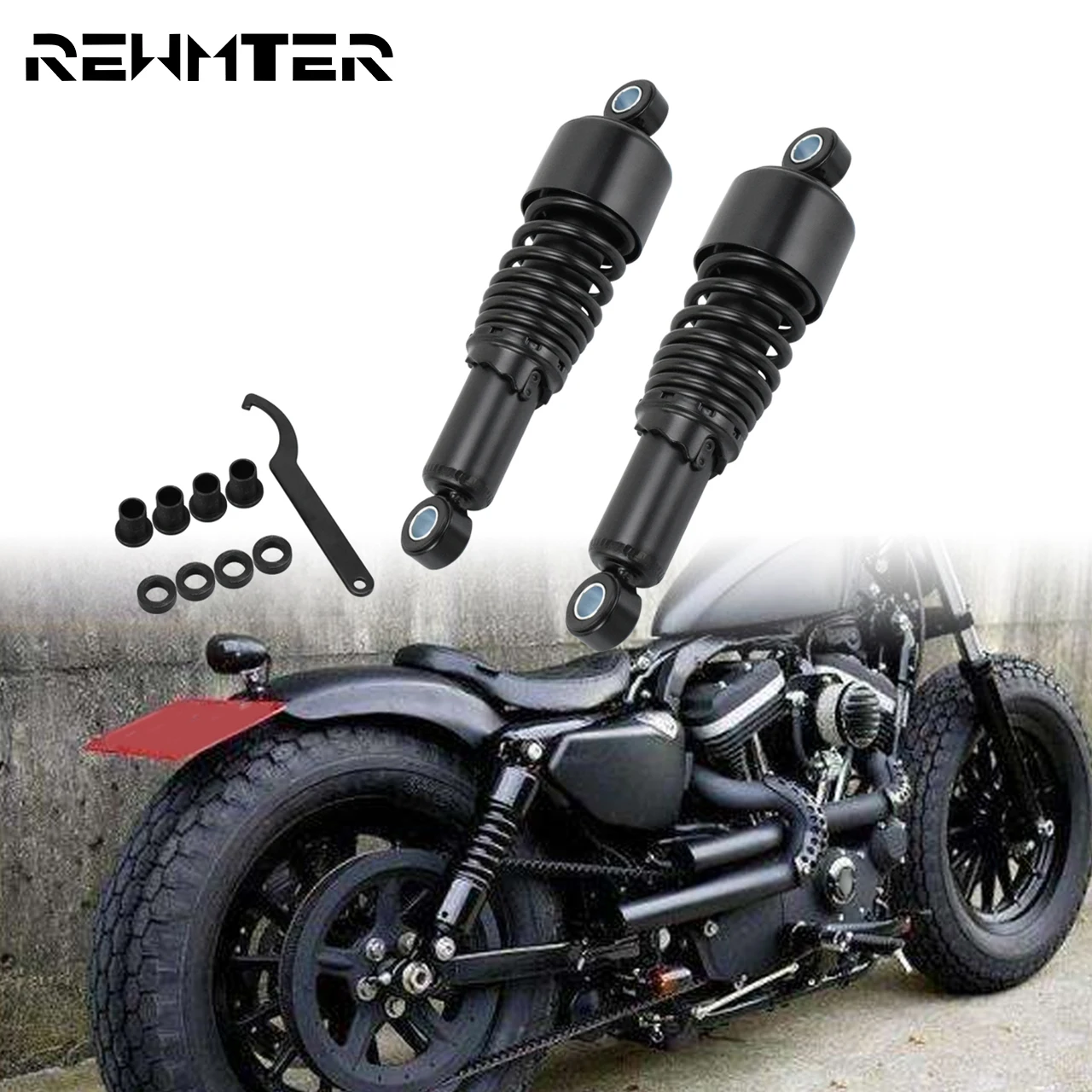 

Motorcycle Universal 10.5" 267mm Rear Shock Absorbers Suspension Lowering For Harley Dyna Touring Electra Glide CVO Sportster XL