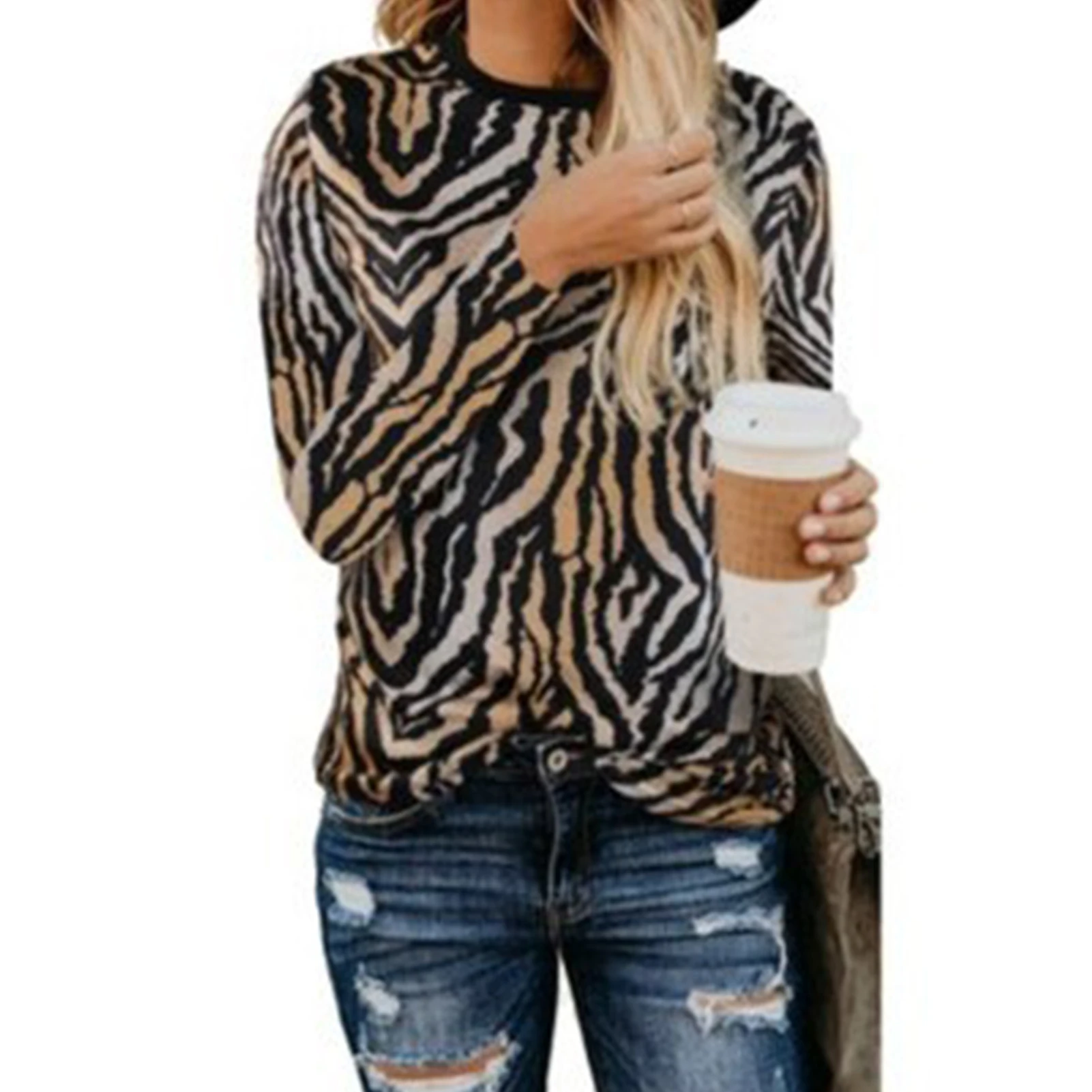 Fashion Women Striped Sweater Autumn Winter O Neck Long Sleeve Sweater Knit Leopard Zebra Stripes Pullover femme jersey mujer