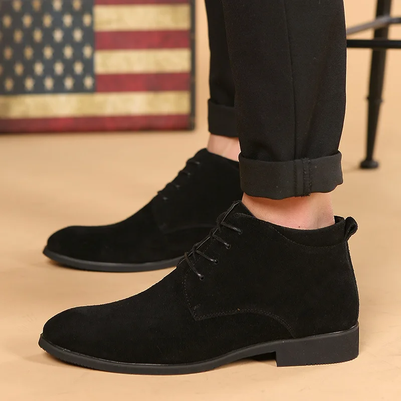 Men Boots Genuine Leather Ankle Boots Breathable Men Leather Boots High Top Shoes Outdoor Casual Men Winter Warm Shoes tyh7