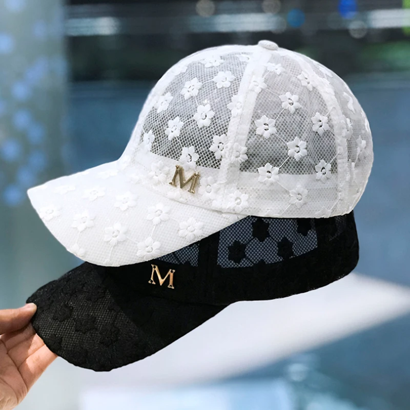 Marca de verão rendas chapéu algodão boné de beisebol para as mulheres respirável malha meninas snapback hip hop moda feminina bonés ajustável