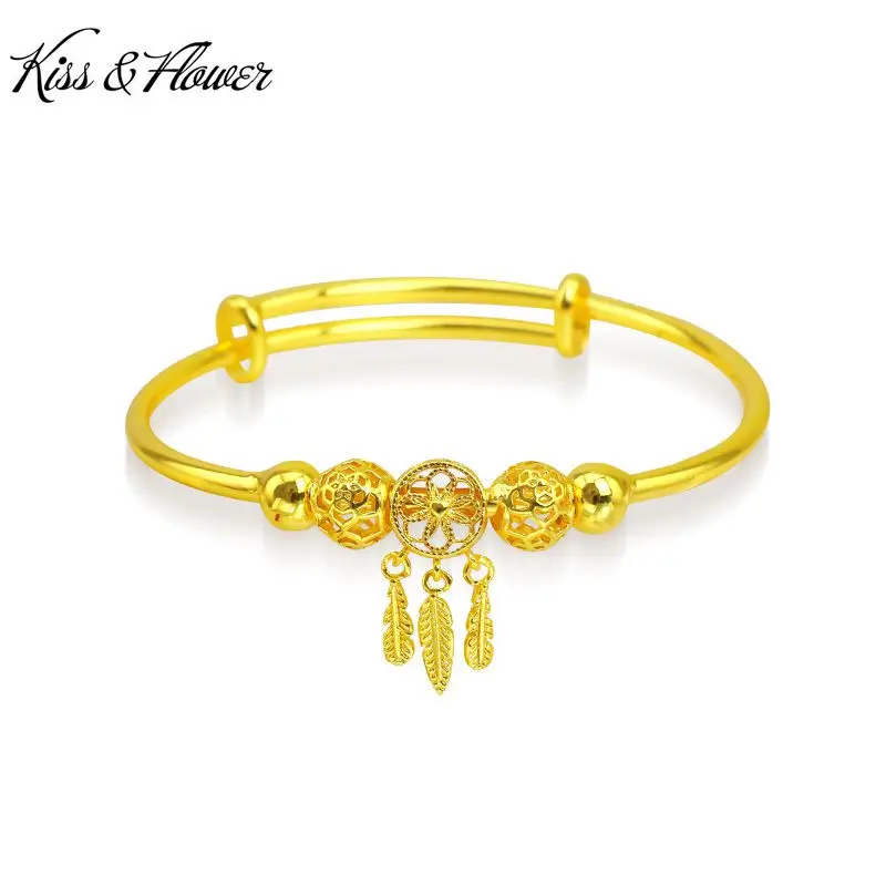 

KISS&FLOWER BR25 Fine Jewelry Wholesale Fashion Woman Birthday Wedding Gift Dreamcatcher Resizable 24KT Gold Bracelet Bangle