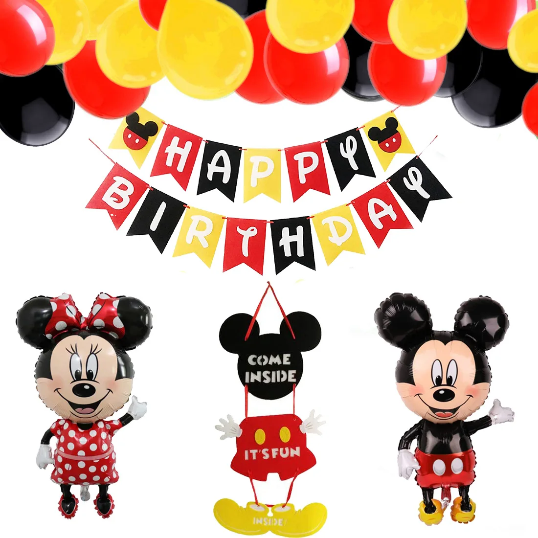 Decoración de fiesta de cumpleaños con temática de Mickey Mouse para niños, suministros para Baby Shower, globo de flores, Bandera de año