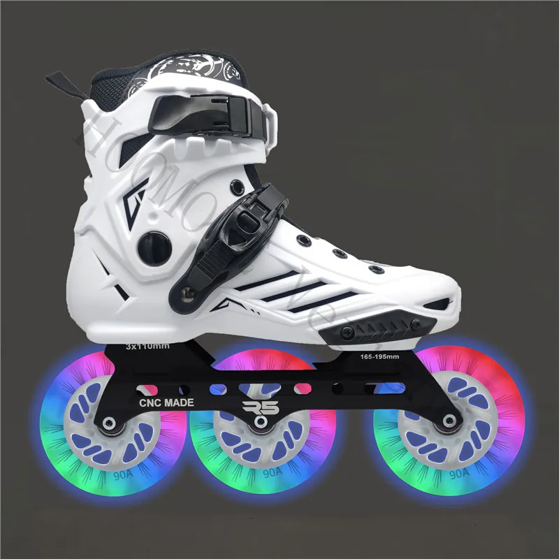 Young Boys Girls Shine Wheel LED Skating 3X110mm Single Line Roller Skates Shoes R5 110mm 3 Wheels Luminous Flash Tires Colorful