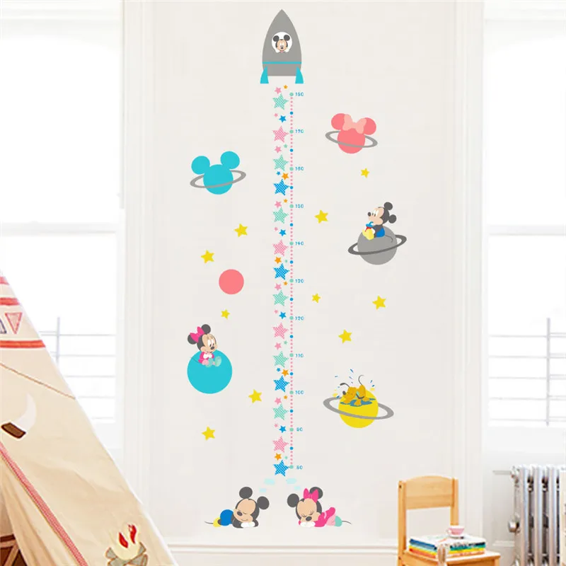 Baby Minnie Mickey Height Sticker With Rocket Planet Star Growth Chart Wall Stickers For Kids Room Home Decoration Kids Decals