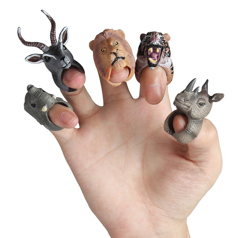 Oenux Wilde Dieren Vinger Speelgoed Action Figures Mini Baby Hoofd Handpop Leeuw Tijger Olifant Beer Model Vroege Onderwijs Kinderen gift