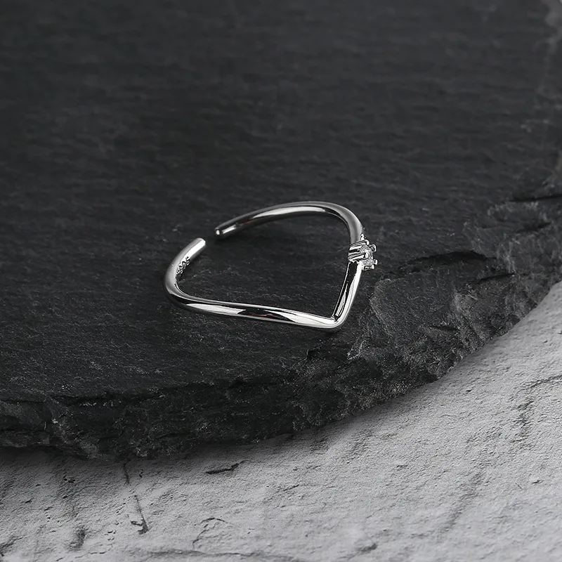 100% Solid 925 Sterling Silver V Shape Zircon Rings For Women Simple Trendy Anillos Party Gifts Lover Accessories