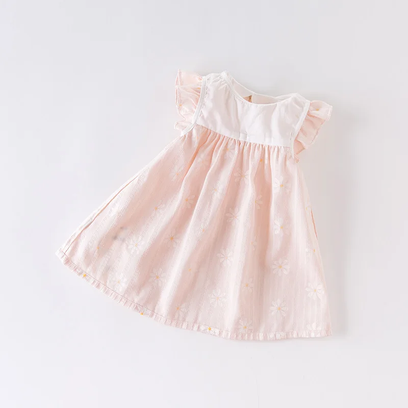 DBJ14119 dave bella summer baby girl\'s princess bow floral zipper dress children fashion party dress kids infant lolita clothes