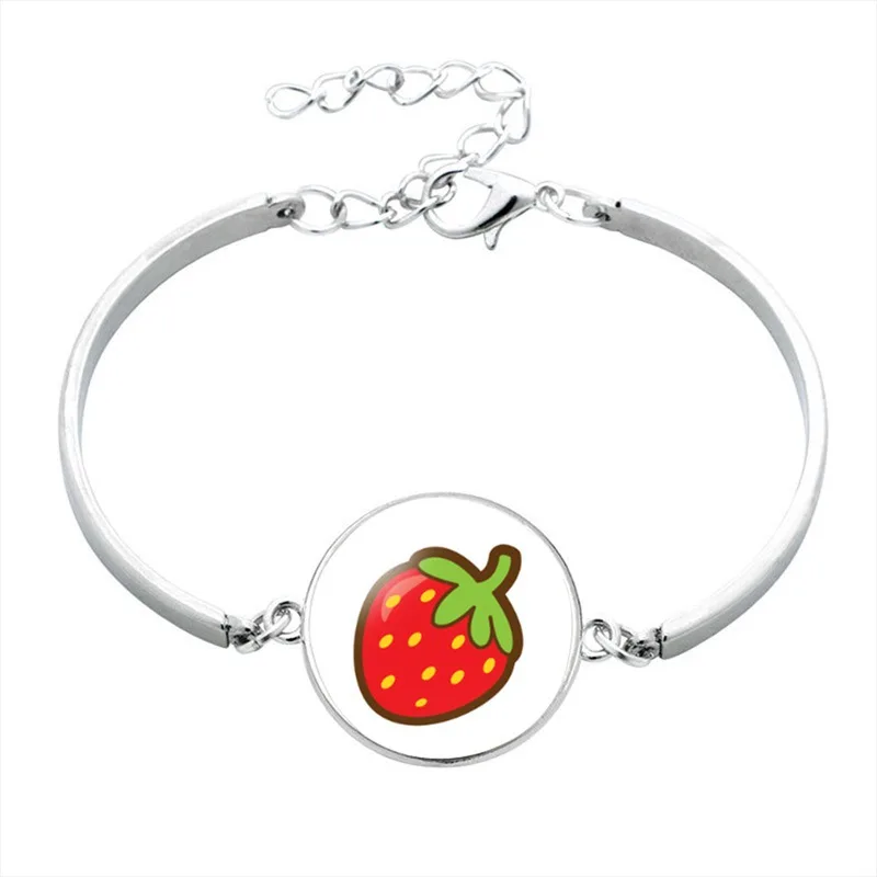 BTWGL Summer Fruits Children Charm Bracelet Blueberry Orange Lemon Kiwi Watermelon Slice Picture Glass Dome Link Chain Bracelet