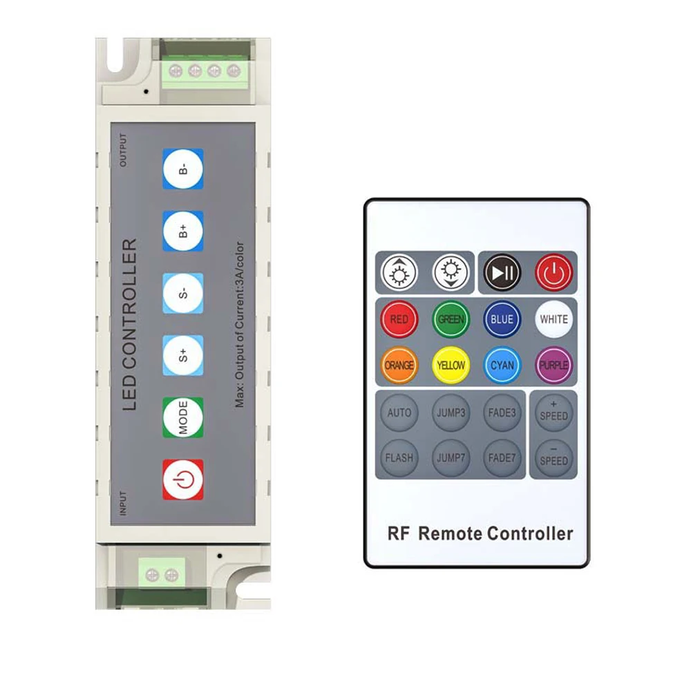 DC12-24V RF Remote Control Ganda Nirkabel 20-Key RGB Controller LED Modul Lampu Strip Dimmer