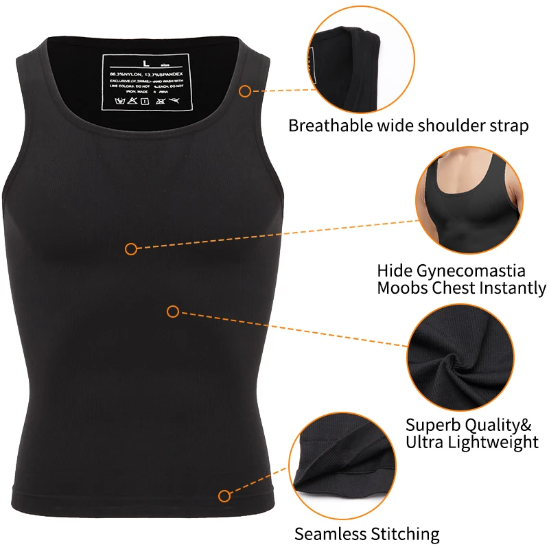 Heren Afslanken Body Shaper Vest Shirt Abs Buik Compressie Shirt om Gynaecomastie Moobs Workout Tank Tops Hemdjes te verbergen