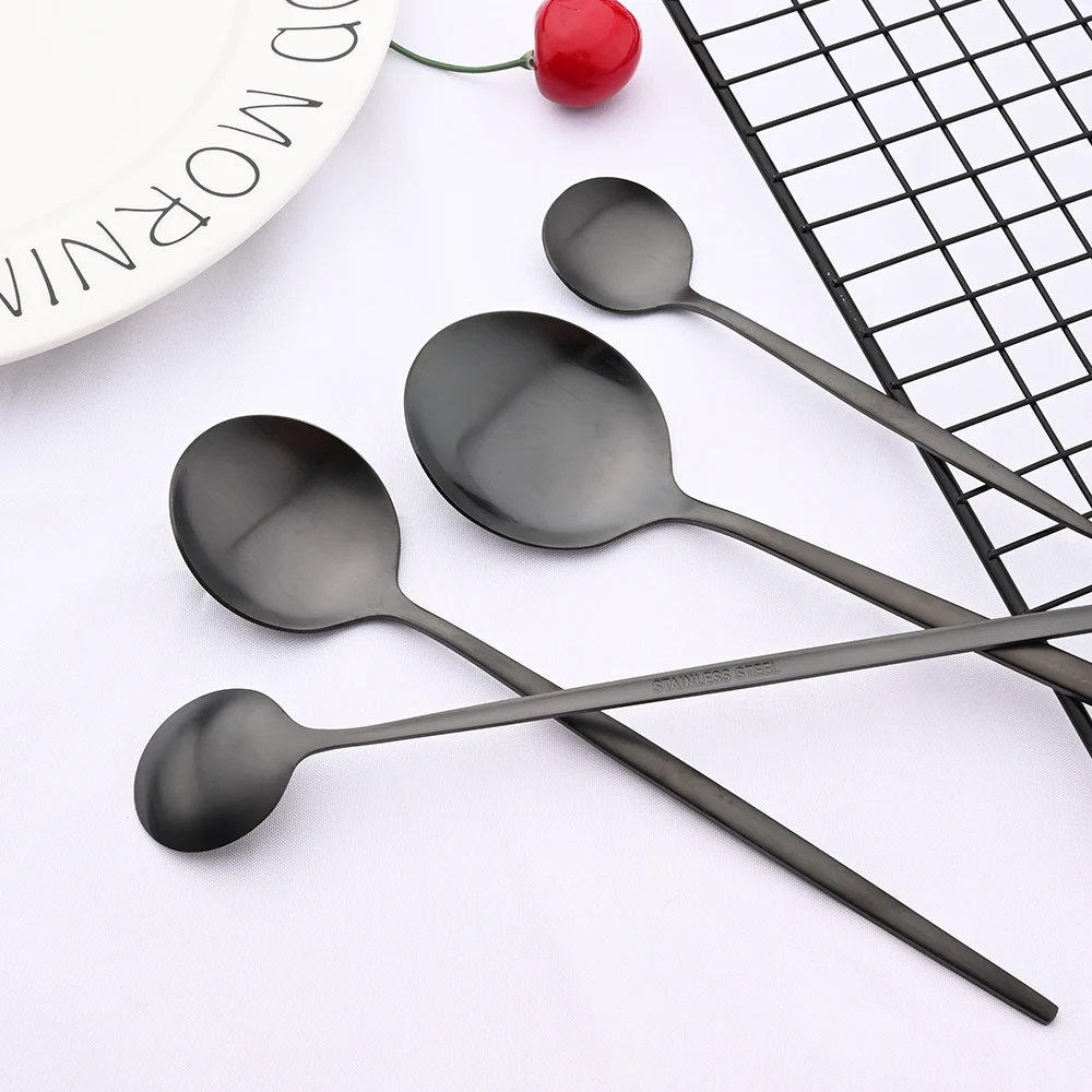 Matte Black Dinnerware Set Knife Fork Dessert Spoon Tableware Cutlery Set Stainless Steel Silverware Flatware Kitchen Dinner Set