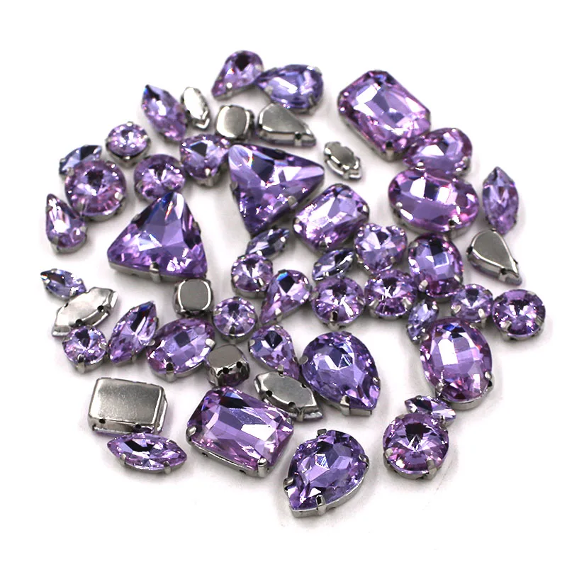 Sell at a loss!mixed shape Crystal violet sew on glass claw rhinestones with silver base diy clothing accessories