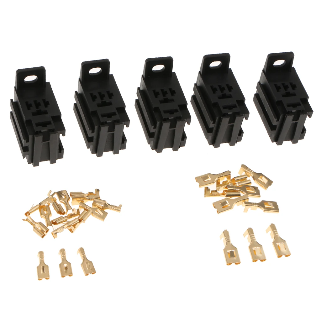 5 Pcs/Set Car Auto 40A Relay Bracket Terminal Case Holder Relay Base Holder 4 Pin Socket With Terminal For Boat Yacht Automotive