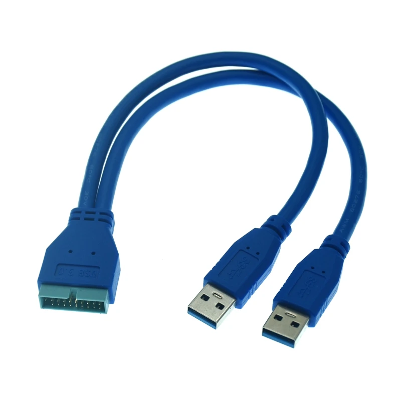 Dual 2 Port USB3.0 USB 3.0 A Male to Motherboard Mainboard 20Pin Cable Adapter 19 Pin USB Extension cable 25CM 50CM