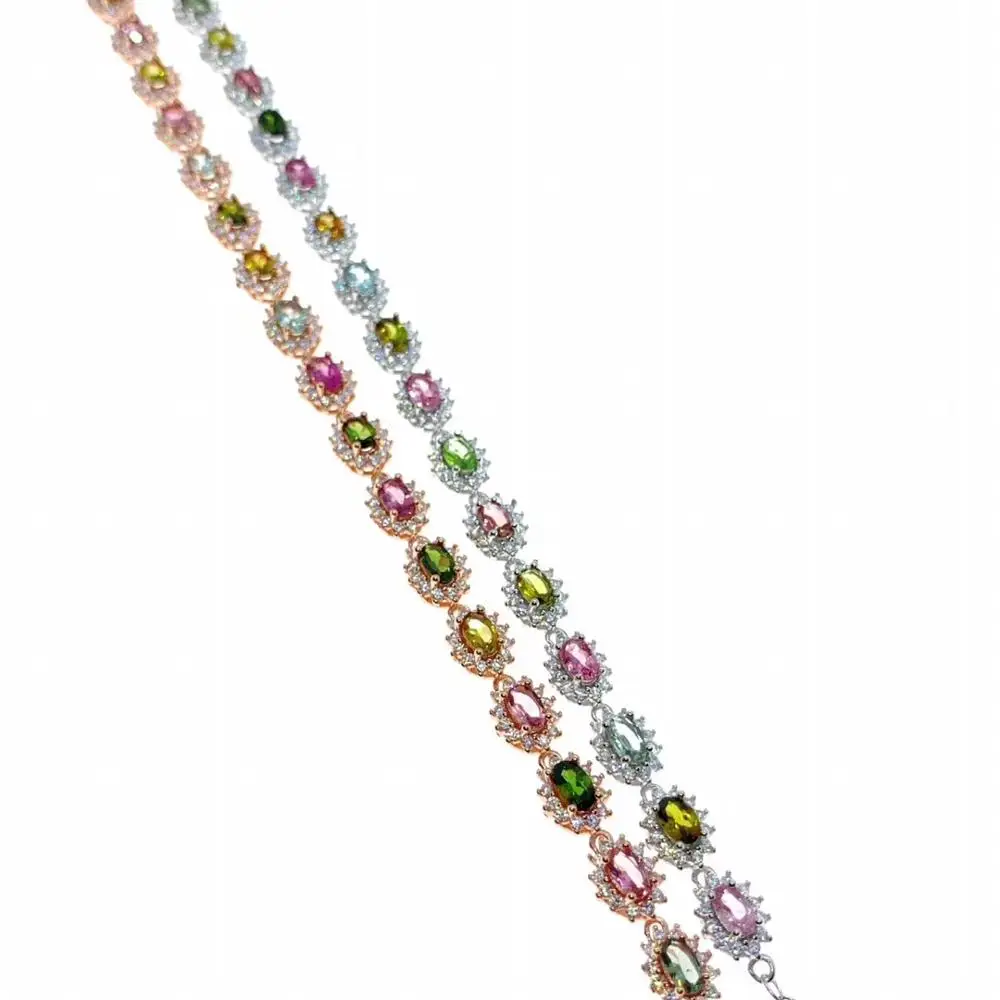 Natural tourmaline bracelet, the latest fashion, 925 Sterling silver, many gems, beautiful color, Ladies Bracelet