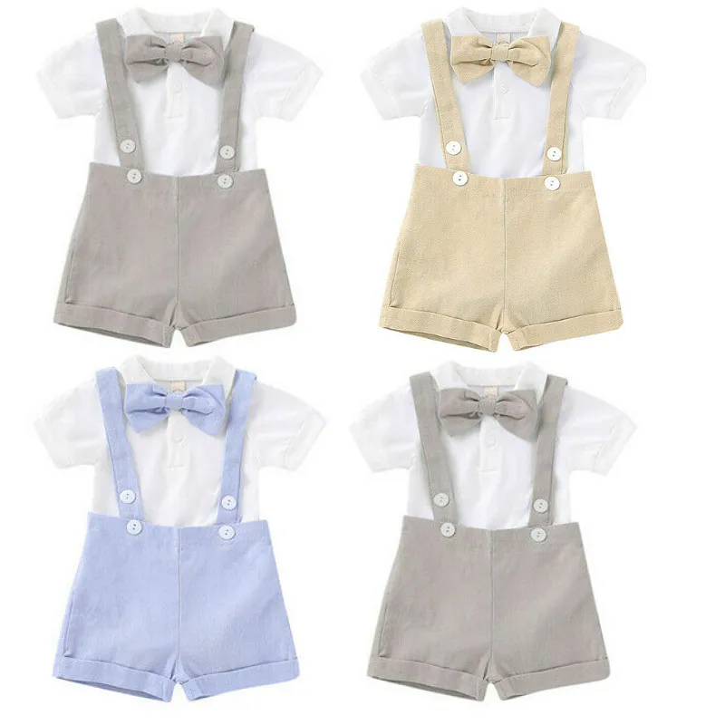 

Newborn Baby Boys Kids Bow Gentleman Outfits Suit Tie Shirt Romper Suspenders Pants Wedding Party Clothes Overalls Boys Outfits