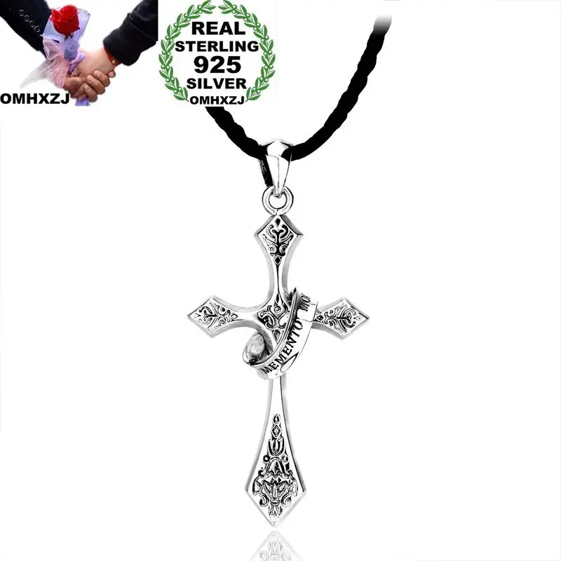 OMHXZJ Wholesale European Fashion Man Party Wedding Gift Cross 925 Sterling Silver Pendant Charm CA02