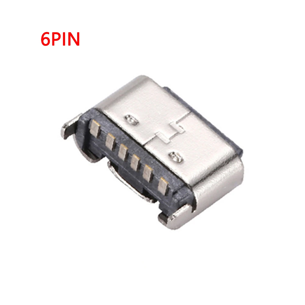 100pcs/lot 6 Pin 3A5V SMT Socket Connector Micro USB Type C 3.1 Female Placement SMD DIPFor PCB design DIY high current charging