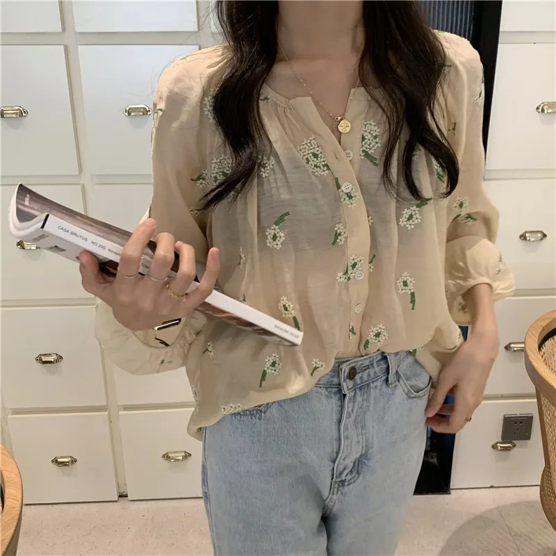 Nova primavera vintage impressão camisa feminina oversize topos feminino manga longa meninas blusa verão novas blusas femininas femme