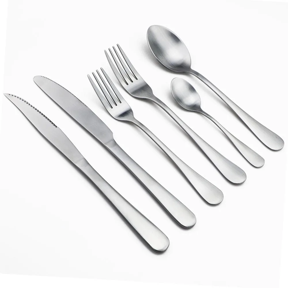 

24Pcs Silver Dinnerware Set Stainless Steel Matte Flawtare Silverware Cutlery Steak Knife Dessert Fork Teaspoon Tableware Set