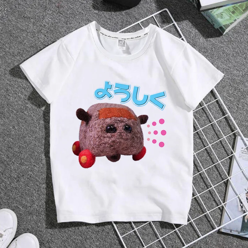 Anime PUI PUI Print White Kid T shirt Children Japan Cartoon Animal Car Manga Tops Summer Little Baby Clothes,Drop Ship