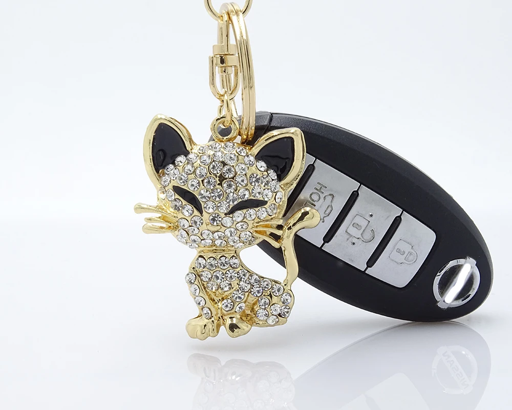 XDPQQ Fashion Jewelry Keychain Car Decoration Pendant Metal Rhinestone Female New Animal Kitten Keychain