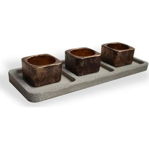 Folk Bookstore 3'lü Concrete Tray T-Light-Copper Color