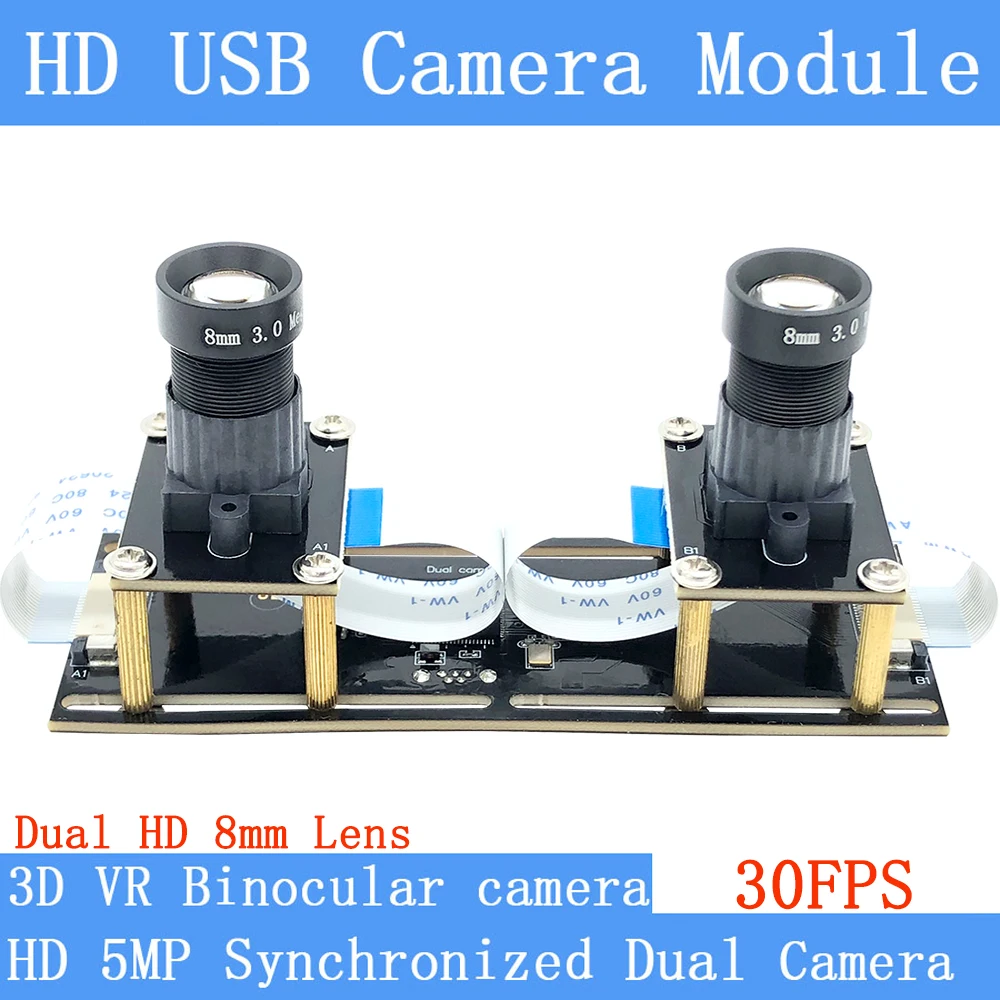 Webcam Low Distortion 1080P Fisheye Synchronization Stereo Dual 8mm Lens 5MP 30FPS USB Camera Module 3D Video VR Virtual Reality