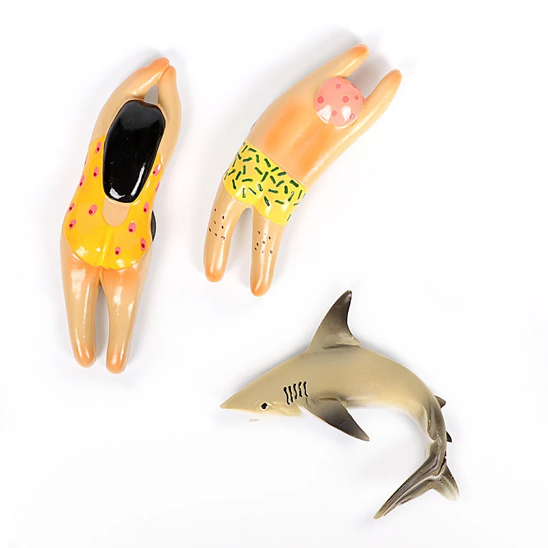 Pasta de refrigerador magnética 3d para niño y niña, muñeco de natación, azulejo magnético de tiburón de imitación, regalos creativos pequeños, decoración de la cocina del hogar