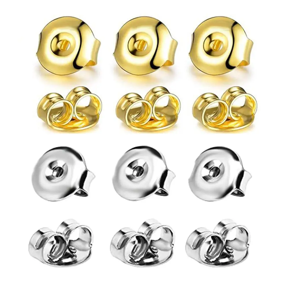 

100Pcs 2 Colors Butterfly Earrings Back Stainless Steel Stopper Studs Ear Plugging For Diy Earring Jewelry Findings Accessories