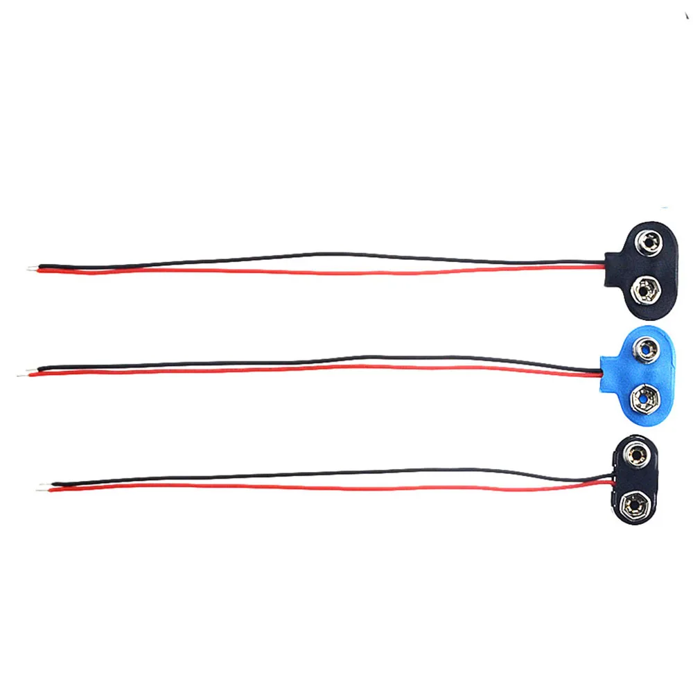 5PCS T type 9V Battery Snap Connector clip Lead Wires holder Blue Black Middle Out line