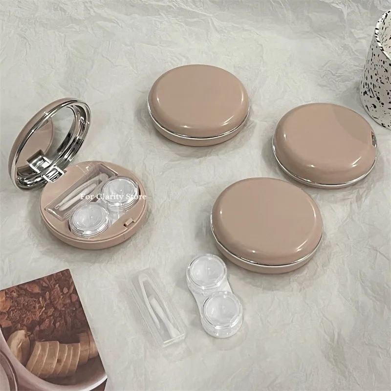 Pure Desire Green Round Color Contact Lens Case Box Women Elegant Portable Color Contact Lenses Container Travel Set Gift Girl