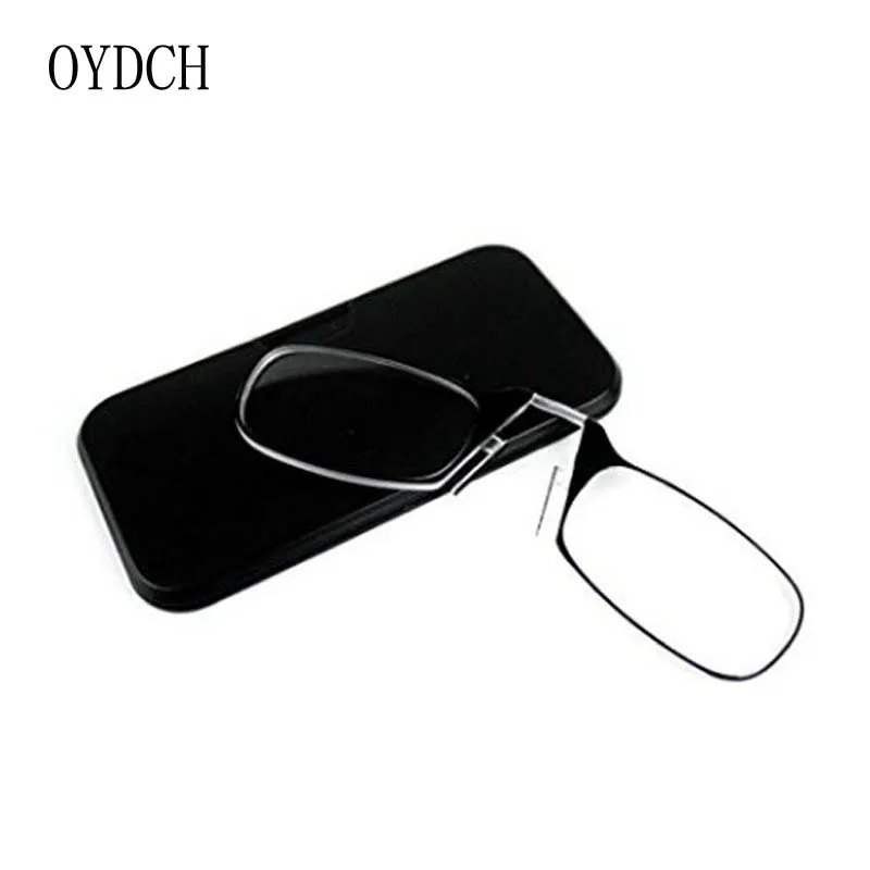 Legless Clamp nose reading glasses for both men and women portable sticky phone to send ultra-thin glasses case +2.00 +2.50