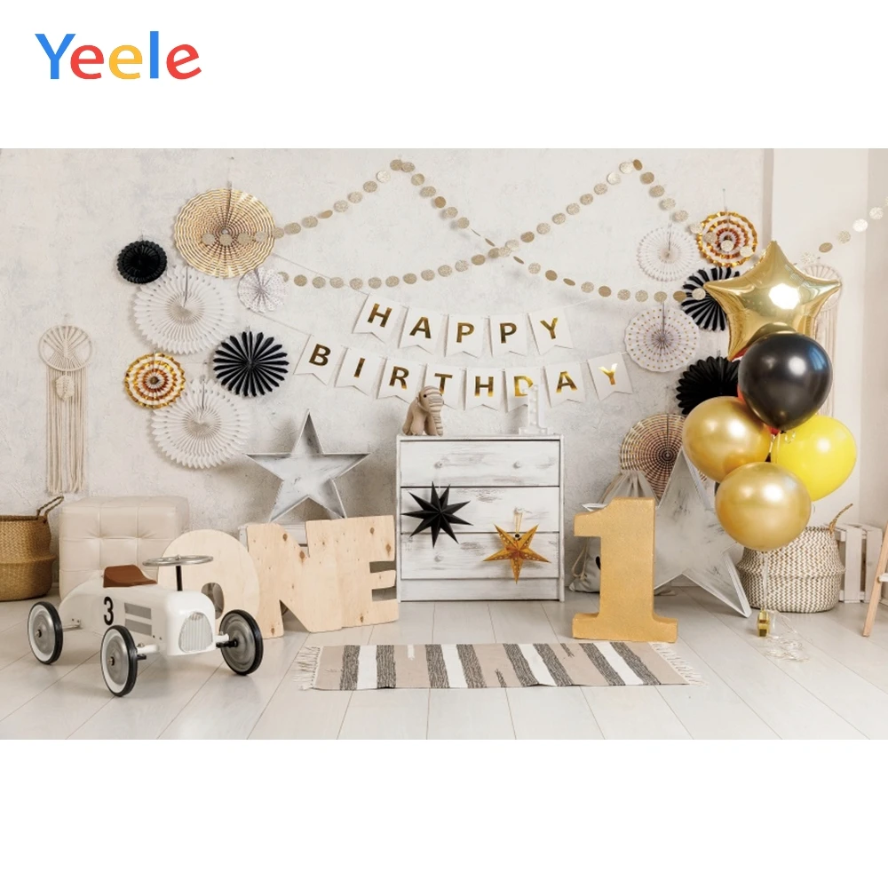 

1st Birthday Backdrop Photophone Newborn Baby Shower Room Interior Balloon Toy Car White Wall Floor Background For Photo Studio