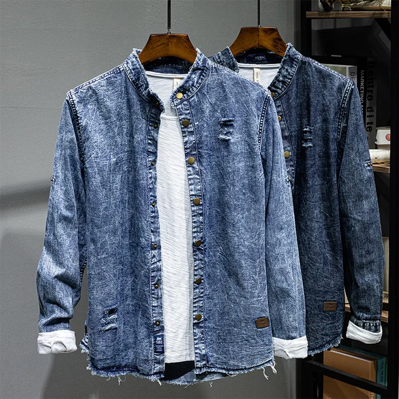 

Italy New Long sleeve brand cotton denim shirt men fashion retro shirts for men autumn comfortable shirt mens chemise overhemd