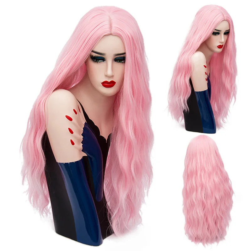 MSIWIGS Long Pink Wavy Wig Cosplay