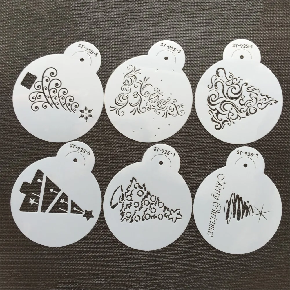 4.5/7/11.5cm Christmas Trees Decorating Plastic Cookie Stencils Mini Size Coffee Stencil Template Cake Mold Cake Decoration Tool