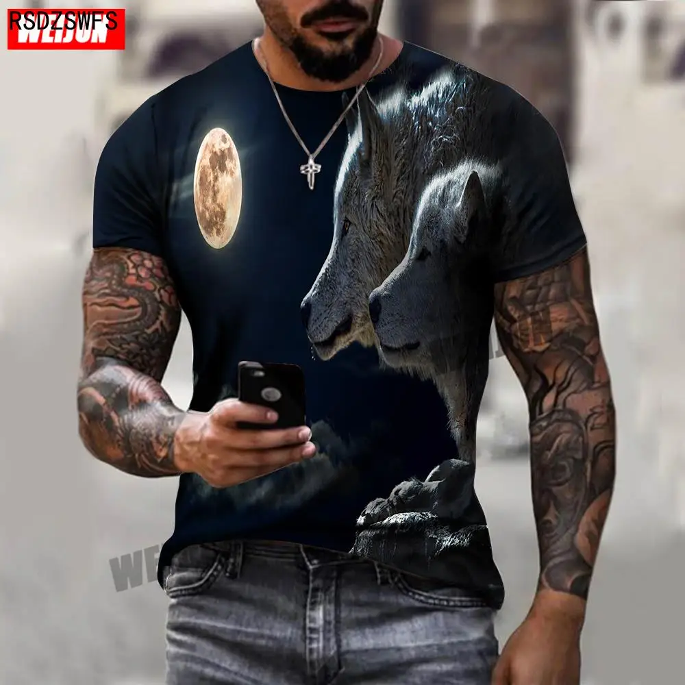 Cool 2021 New Summer Men\'s 3D Print T-shirt O-neck Wolf Animal Short Sleeve Male 3D Clothes Sports Casual Top T Shirt Wholesale