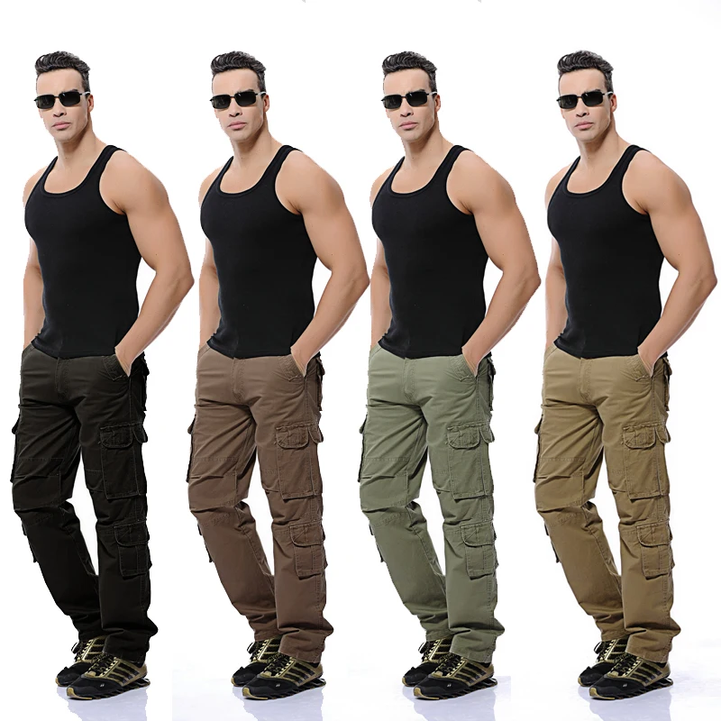 Spring Mens Cargo Pants ArmyGreen Big Pockets Decoration Casual Easy Wash Trousers Male Tactical Pants Size 28 44 46